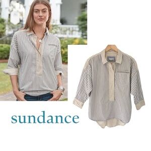 Sundance Shelby Pullover Shirt Multicolor Stripe Cotton Poplin  | M